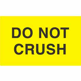 Paper Labels w/ "Do Not Crush" Print, 3"L x 2"W, Bright Yellow & Black, Roll of 500