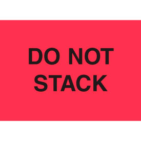 Paper Labels w/ "Do Not Stack" Print, 3"L x 2"W, Fluorescent Red & Black, Roll of 500
