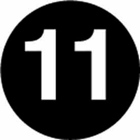 2" Dia. Round Paper Labels w/ "11" Print, Black & White, Roll of 500