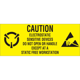 Paper Labels w/ "Caution Electronics Sensitive Devices" Print, 2-1/2"L x 1"W, Yellow, Roll of 500