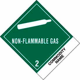 Non Flammable Gas Blank" Class 2 Labels, 4-3/4"L x 4"W, Green & White, Roll of 500