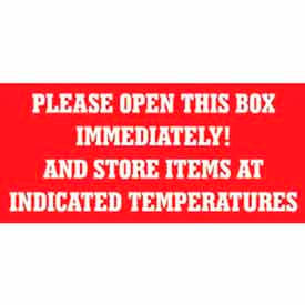 Paper Labels w/ "Please Open Box Immediate" Print, 5"L x 3"W, White & Red, Roll of 500