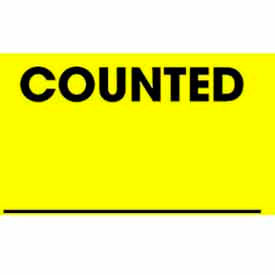 Paper Labels w/ "Counted" Print, 3"L x 2"W, Bright Yellow & Black, Roll of 500