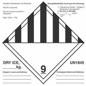 Paper Labels w/ "Dry Ice" Print, 6"L x 6"W, White & Black, Roll of 500
