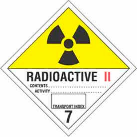 "Hazard Class 7 Labels, 4"L x 4"W, White/Yellow/Red/Black, Roll of 500"