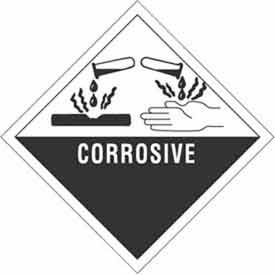Paper Labels w/ "Corrosive" Print, 4"L x 4"W, White & Black, Roll of 500
