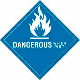 Paper Labels w/ "Dangerous When Wet" Print, 4"L x 4"W, Blue & White, Roll of 500