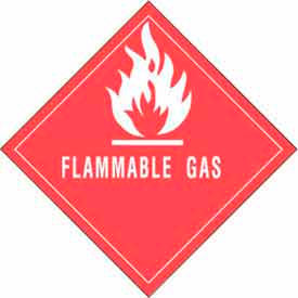 Paper Labels w/ "Flammable Gas" Print, 4"L x 4"W, Red & White, Roll of 500