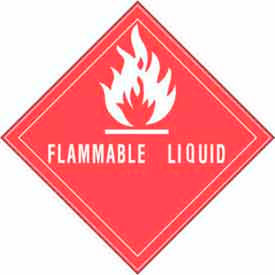 Paper Labels w/ "Flammable Liquid" Print, 4"L x 4"W, Red & White, Roll of 500