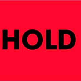 Paper Labels w/ "Hold" Print, 3"L x 2"W, Fluorescent Red & Black, Roll of 500