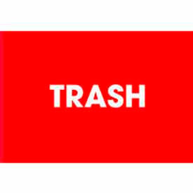 Paper Labels w/ "Trash" Print, 3"L x 2"W, Red & White, Roll of 500