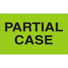 Paper Labels w/ "Partial Case" Print, 5"L x 3"W, Fluorescent Green & Black, Roll of 500