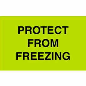 Paper Labels w/ "Protect From Freezing" Print, 5"L x 3"W, Fluorescent Green, Roll of 500