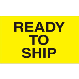Shipping Labels w/ "Ready To Ship" Print, 5"L x 3"W, Bright Yellow & Black, Roll of 500