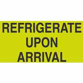 Paper Labels w/ "Refrigerate Upon Arrival" Print, 5"L x 3"W, Fluorescent Green, Roll of 500