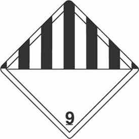 Hazard Class 9 Adhesive Paper Labels, 4"L x 4"W, White & Black, Roll of 500