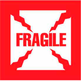 Paper Labels w/ "Fragile" Print, 6"L x 6"W, White & Red, Roll of 500