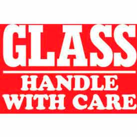 Paper Labels with "Glass Handle with Care" Print, 4"L x 3"W, White & Red, Roll of 500