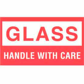 Paper Labels w/ "Glass Handle w/ Care" Print, 5"L x 3"W, White & Red, Roll of 500