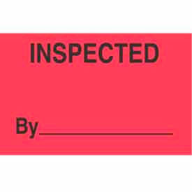 Paper Labels w/ "Inspected" Print, 2"L x 1-3/8"W, Fluorescent Red & Black, Roll of 500