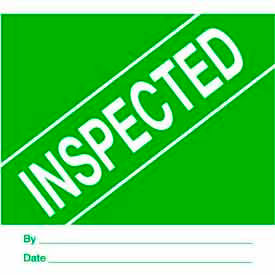 Paper Labels w/ "Inspected" Print, 4"L x 4"W, Green & White, Roll of 500