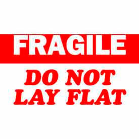 Paper Labels w/ "Fragile Do Not Lay Flat" Print, 5"L x 3"W, White & Red, Roll of 500