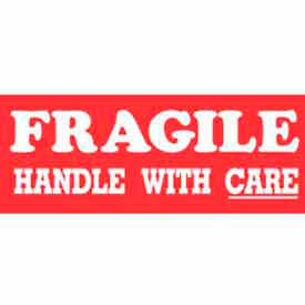 Paper Labels w/ "Fragile Handle w/ Care" Print, 4"L x 1-1/2"W, Red & White, Roll of 500