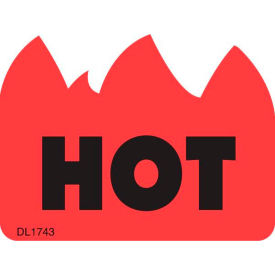 Paper Labels w/ "Hot" Print, 2"L x 1-1/2"W, Fluorescent Red & Black, Roll of 500
