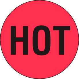 Paper Labels w/ "Hot" Print, 2"L x 2"W, Fluorescent Red & Black, Roll of 500