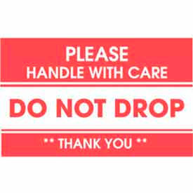 Paper Labels w/ "Do Not Drop Handle w/ Care" Print, 5"L x 3"W, White & Red, Roll of 500