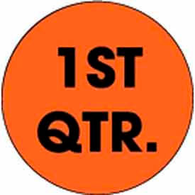 2" Dia. Round Paper Labels w/ "1st Quarter" Print, Fluorescent Orange & Black, Roll of 500