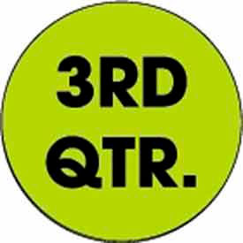 2" Dia. Round Paper Labels w/ "3rd Quarter" Print, Fluorescent Green & Black, Roll of 500