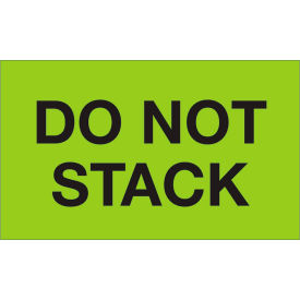 Paper Labels w/ "Do Not Stack" Print, 5"L x 3"W, Fluorescent Green & Black, Roll of 500