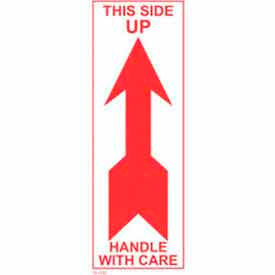 Paper Labels w/ "This Side Up Handle w/ Care" Print, 7"L x 2-1/2"W, White/Red, Roll of 500