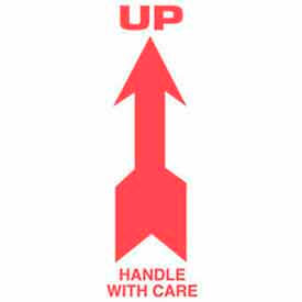 Paper Labels w/ "Up Handle w/ Care" Print, 7"L x 2-1/2"W, White & Red, Roll of 500