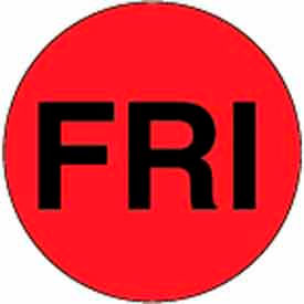 2" Dia. Round Paper Labels w/ "Fri" Print, Fluorescent Red & Black, Roll of 500