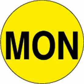 Round Paper Labels with "Mon" Print, 1" Diameter, Bright Yellow & Black, Pack of 500