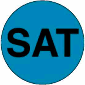 1" Dia. Round Paper Labels w/ "Sat" Print, Light Blue & Black, Roll of 500