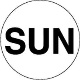 1" Dia. Round Paper Labels with "Sun" Print, White & Black, Roll of 500