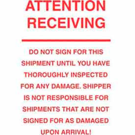 Paper Labels w/ "Attention Receiving" Print, 10"L x 6"W, White & Red, Roll of 250