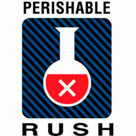 Paper Labels w/ "Perishable Rush" Print, 4"L x 6"W, White/Red/Black/Blue, Roll of 500