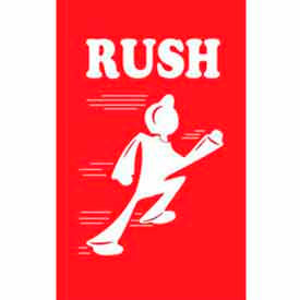 Paper Labels w/ "Rush" Print, 3"L x 2"W, White & Red, Roll of 500