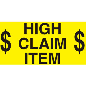 Shipping Labels w/ "High Claim Item" Print, 5"L x 3"W, Bright Yellow & Black, Roll of 500