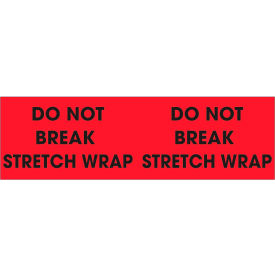 Paper Labels w/ "Do Not Break Stretch Wrap" Print, 3"L x 10"W, Fluorescent Red, Roll of 500