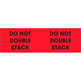 Paper Labels w/ "Do Not Double Stack" Print, 3"L x 10"W, Fluorescent Red, Roll of 500