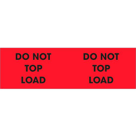 Paper Labels w/ "Don't Top Load" Print, 3"L x 10"W, Fluorescent Red & Black, Roll of 500