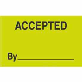 Paper Labels w/ "Accepted By" Print, 5"L x 3"W, Fluorescent Green & Black, Roll of 500