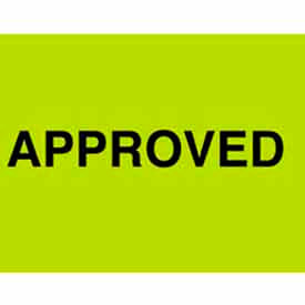 Paper Labels w/ "Approved" Print, 2"L x 1-3/8"W, Fluorescent Green & Black, Roll of 500