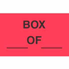 Paper Labels w/ "Box Of" Print, 5"L x 3"W, Fluorescent Red & Black, Roll of 500