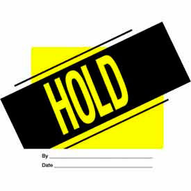Paper Labels w/ "Hold" Print, 4"L x 4"W, Yellow/Black/White, Roll of 500
